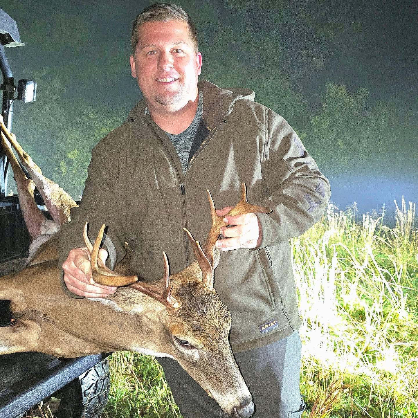 A recovered buck at night